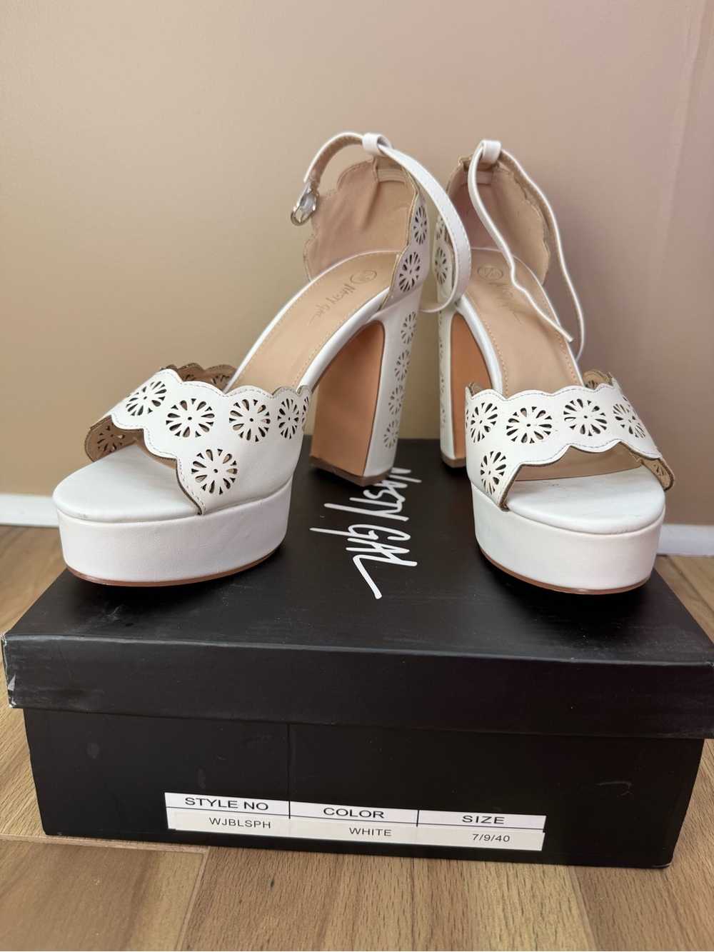 White Scalloped Floral Platform Heels